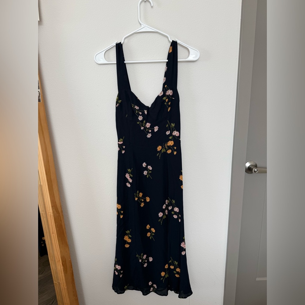 Reformation Black Floral Midi Dress – Size 4